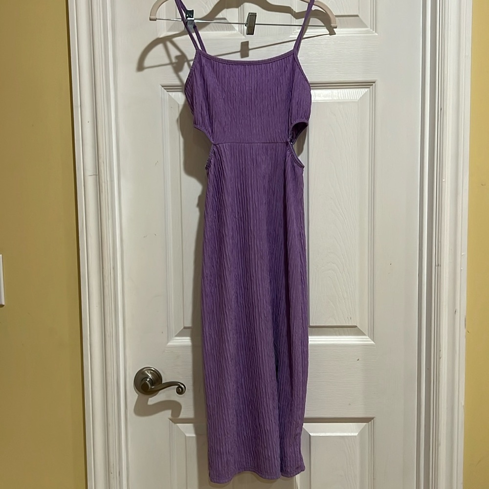 Purple Midi Summer Dress With Cutouts and Slit